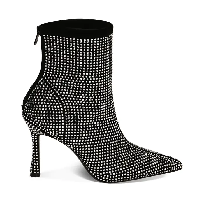 Stivaletti con strass argento, tacco 10 cm