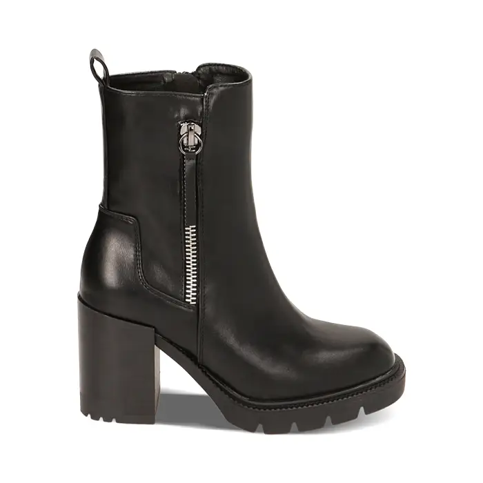 Stivaletti neri con zip, tacco 8,9 cm