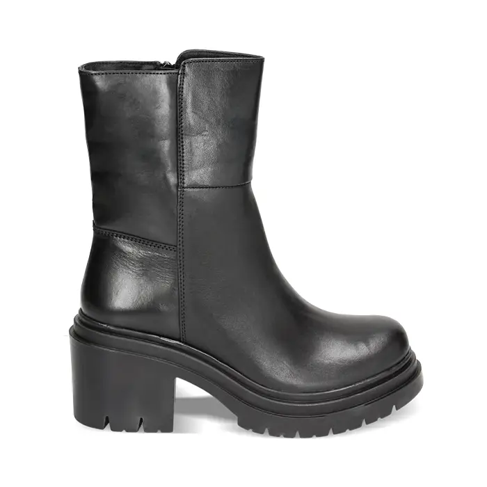 Stivaletti neri in pelle, tacco 5 cm