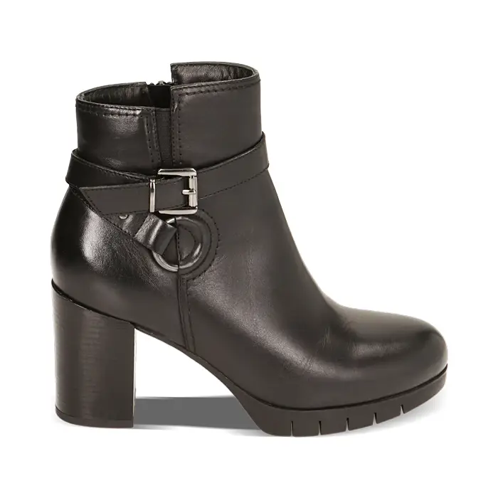 Stivaletti neri in pelle, tacco 7,5 cm