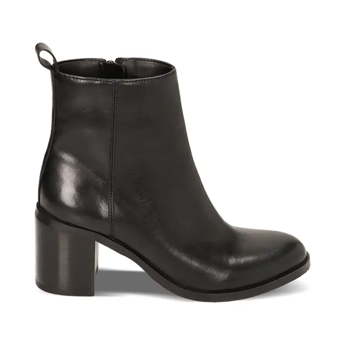 Stivaletti neri in pelle, tacco 7,7 cm
