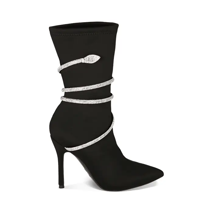 Stivaletti snake neri, tacco 10,5 cm