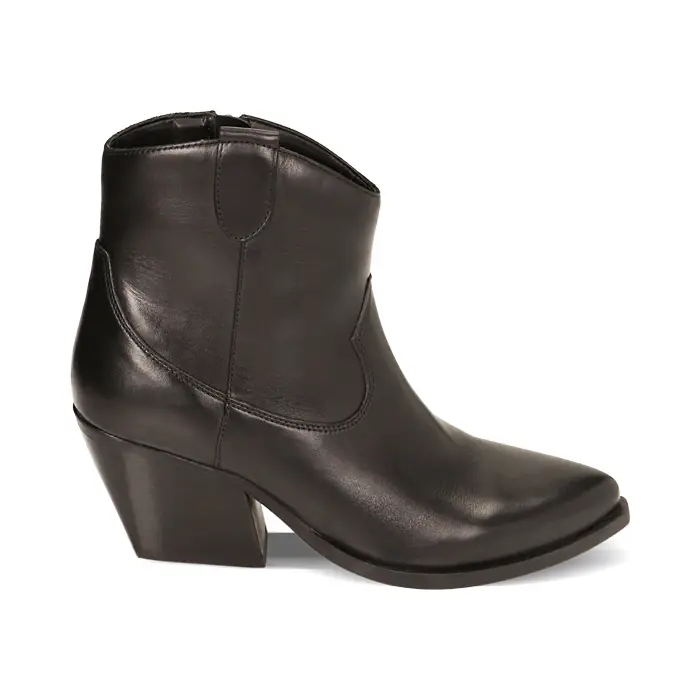 Stivaletti texani neri in pelle, tacco 7,4 cm