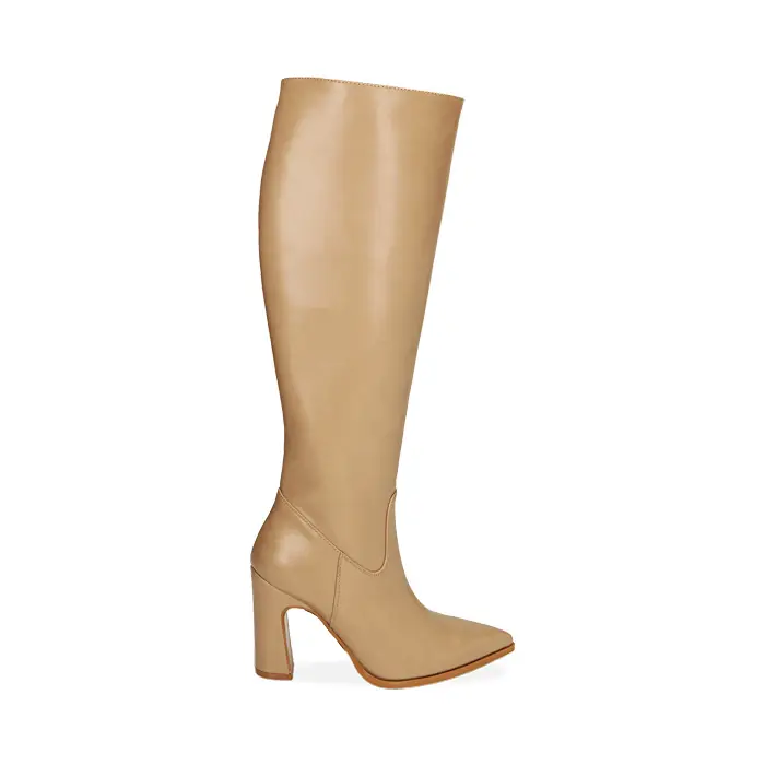 Stivali beige a punta, tacco 9,5 cm