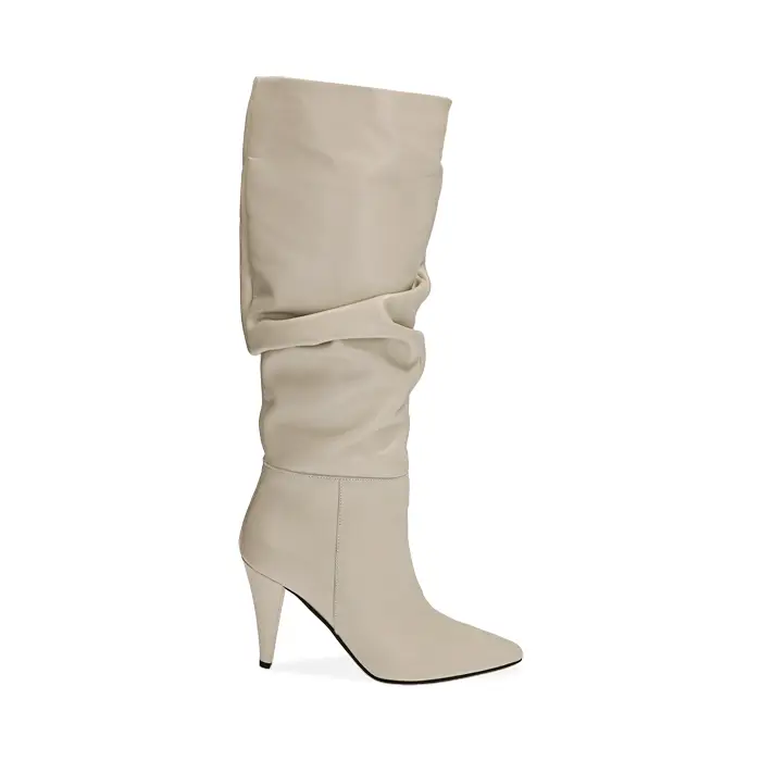 Stivali goffrati panna in pelle, tacco 10 cm