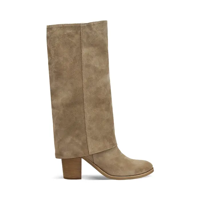 Stivali in camoscio beige con risvolto del gambale