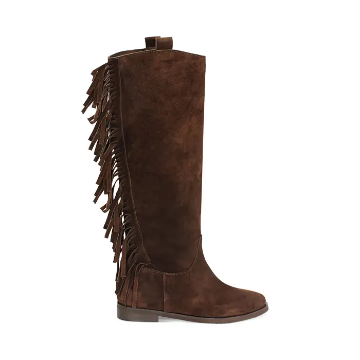 Stivali in camoscio testa di moro con plateau interno