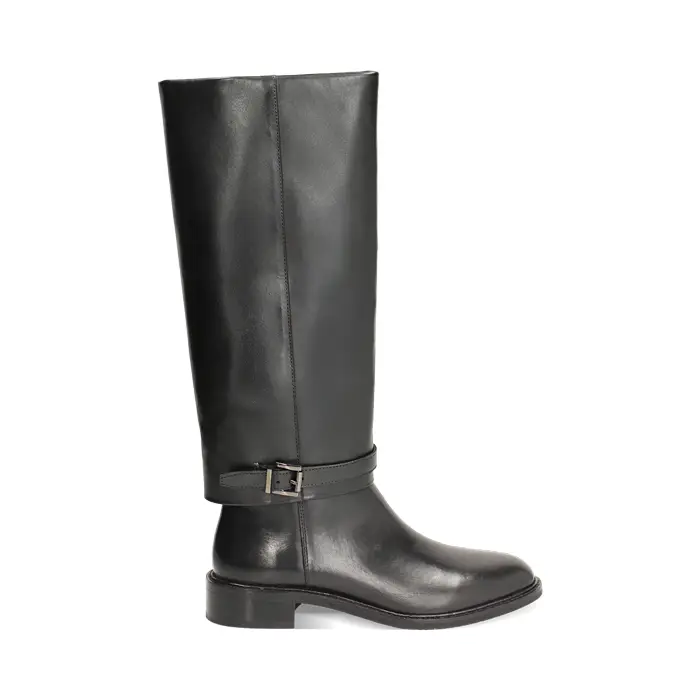 Stivali in pelle nera con fibbietta