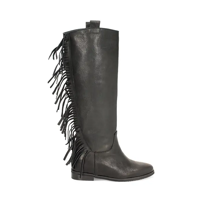 Stivali in pelle nera con finitura frange