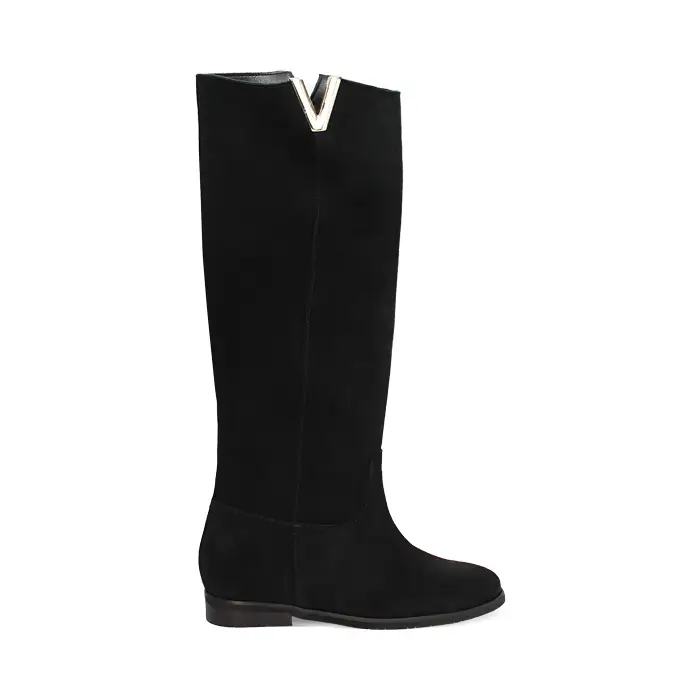 Stivali neri in camoscio, zeppa interna 2,5 cm