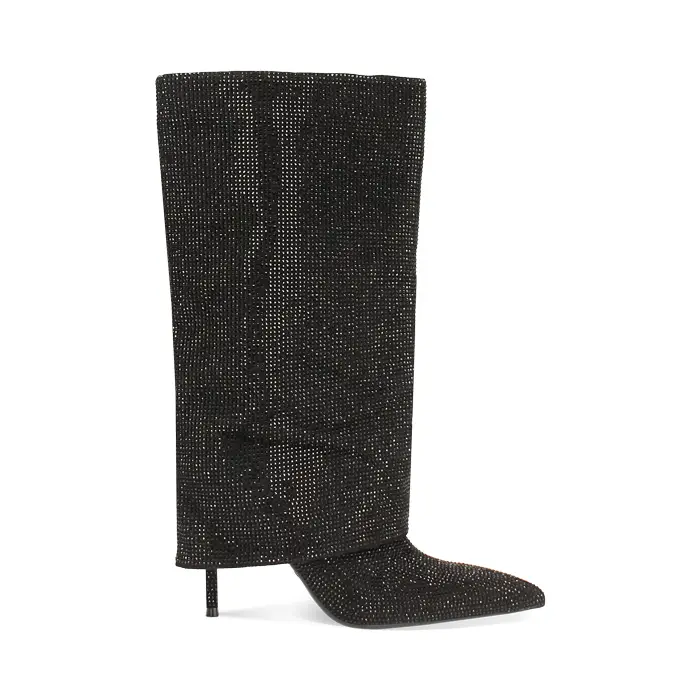 Stivali neri in microfibra con pietre e tacco 10,2 cm