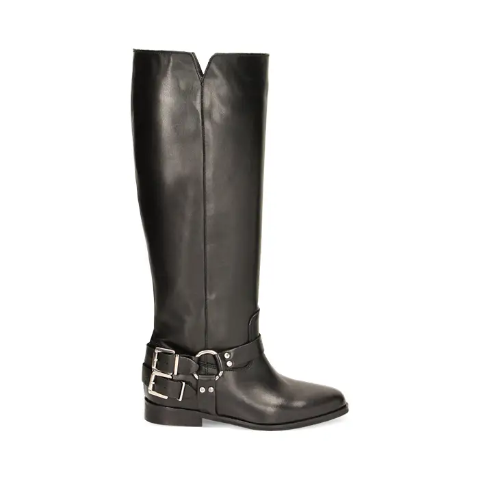 Stivali neri in pelle con fibbie