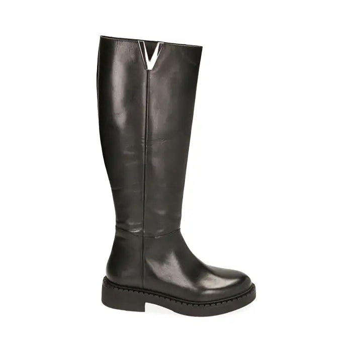 Stivali neri in pelle, tacco 4 cm