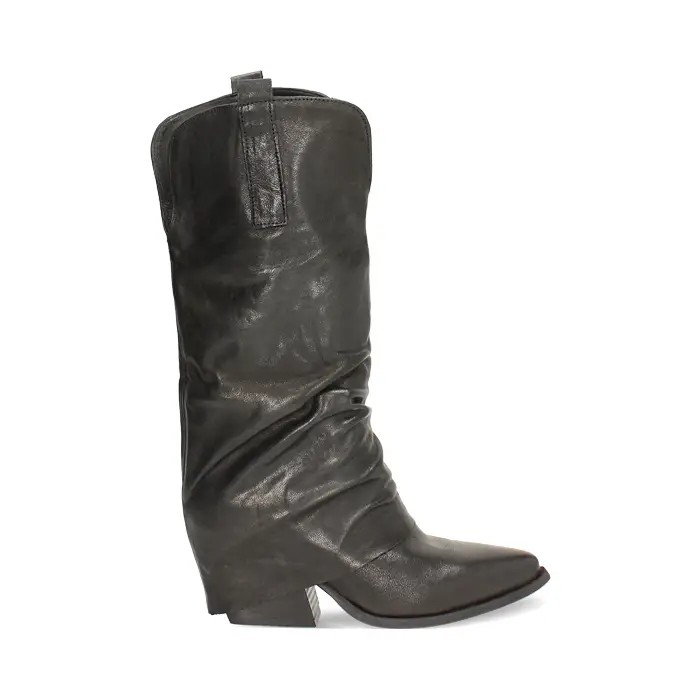Stivali texani da donna in pelle lavata nera