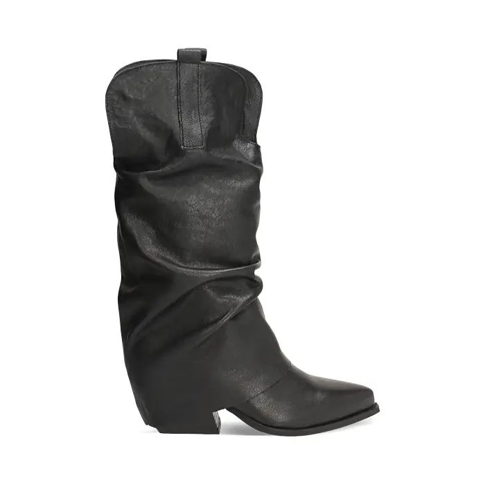 Stivali texani da donna in pelle lavata nera