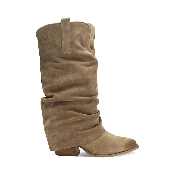 Stivali texani in camoscio taupe con tacco 6 cm
