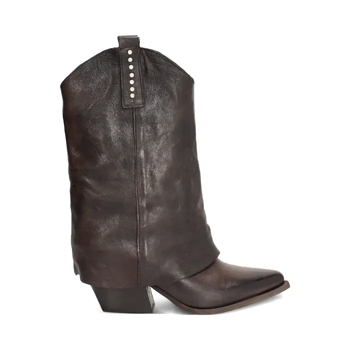 Stivali texani in vera pelle testa di moro con borchie ottone