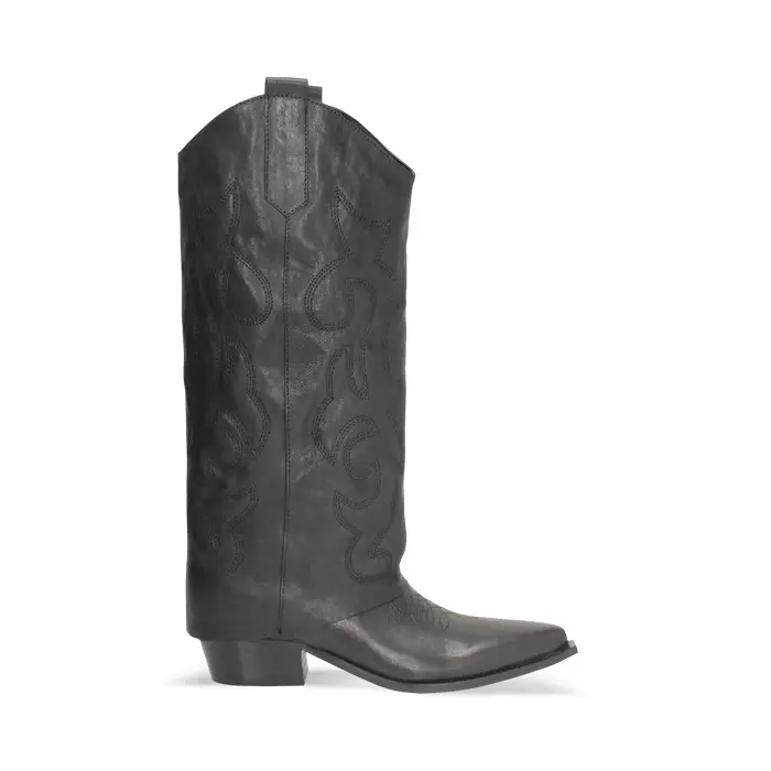 Stivali texani neri in pelle lavata con tacco di 4,5 cm