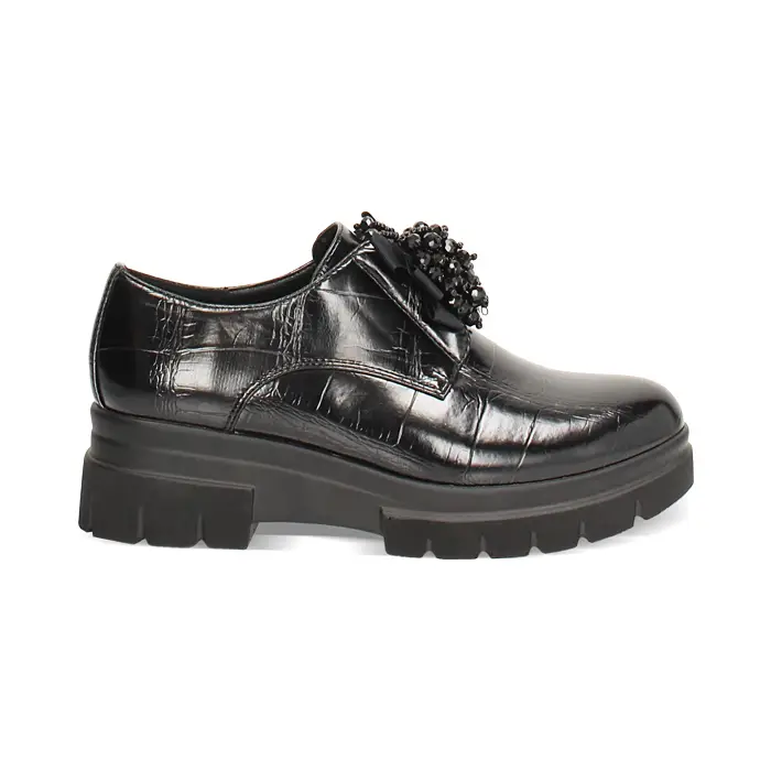 Stringate nere in stampa cocco con tacco 5,2 cm