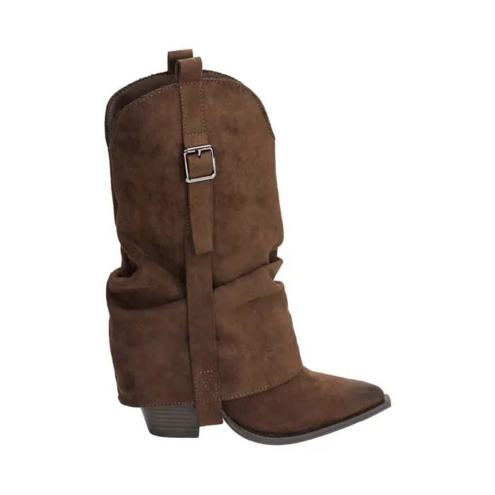 Texani con gambale arricciato in microfibra testa di moro