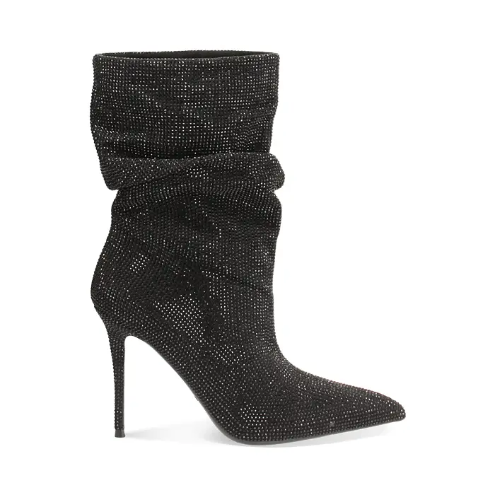 Tronchetti neri in microfibra e pietre con tacco 10 cm