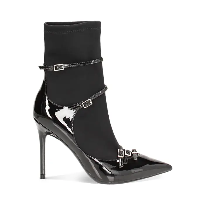 Tronchetto in tessuto nero, tacco 10,5 cm