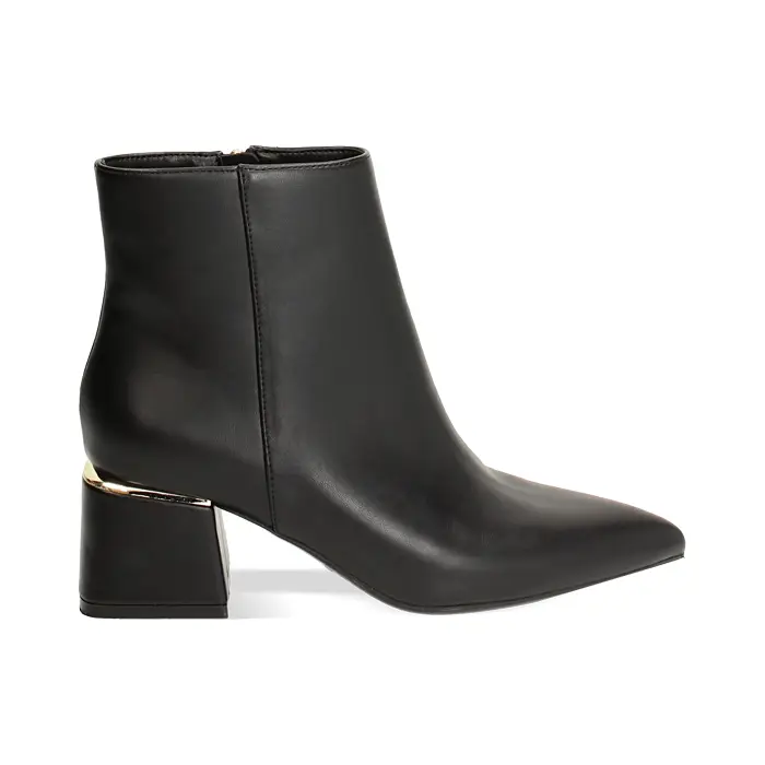 Tronchetto nero con girotacco oro, tacco largo 6 cm