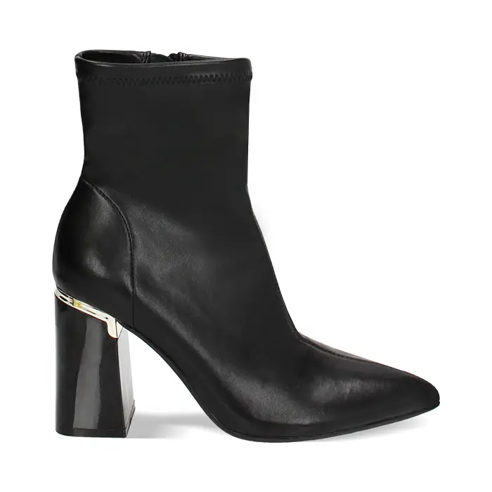 Tronchetto nero elastico, tacco largo 9 cm