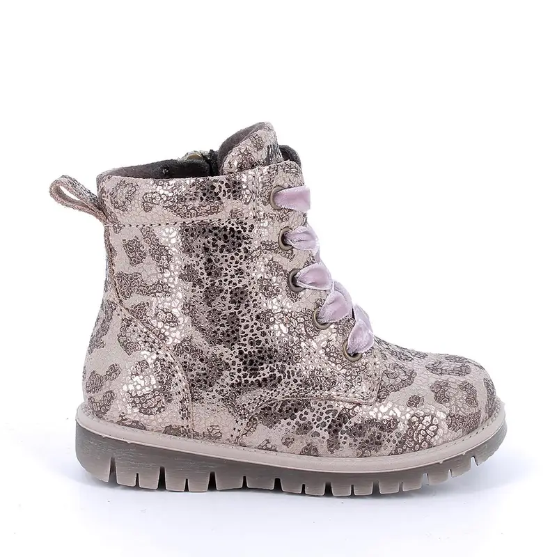 Anfibi da bambina rosa e marrone con zip