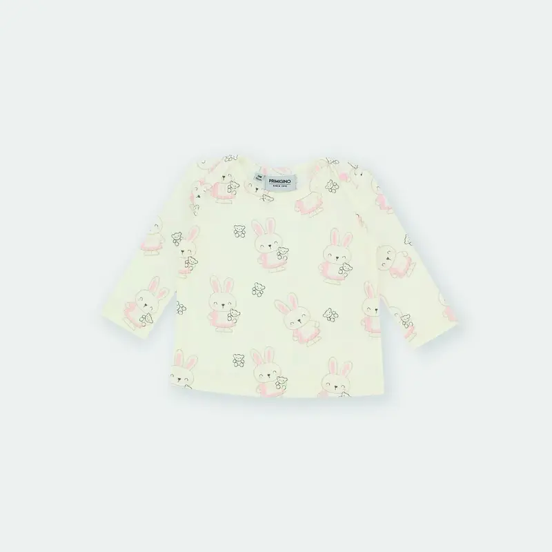 Maglietta maniche lunghe in costina da bambina bianco