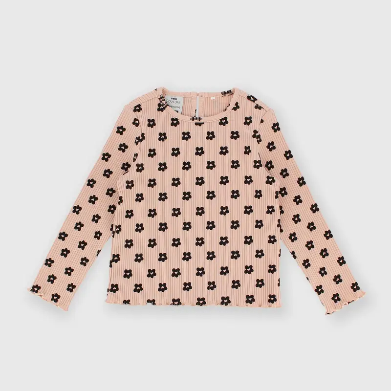 Maglietta maniche lunghe in costina da bambina rosa