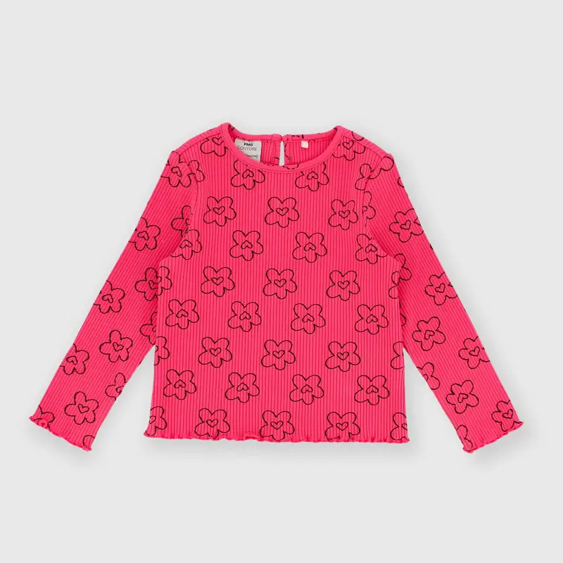 Maglietta maniche lunghe in costina da bambina rosa