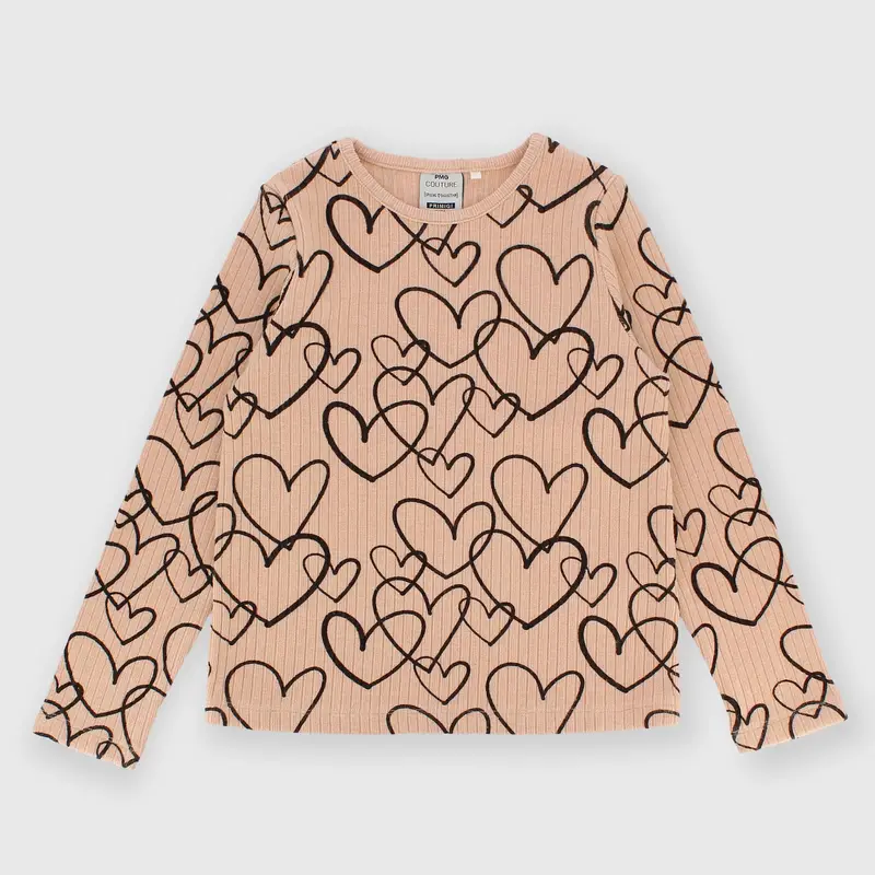 Maglietta maniche lunghe in costina da bambina rosa