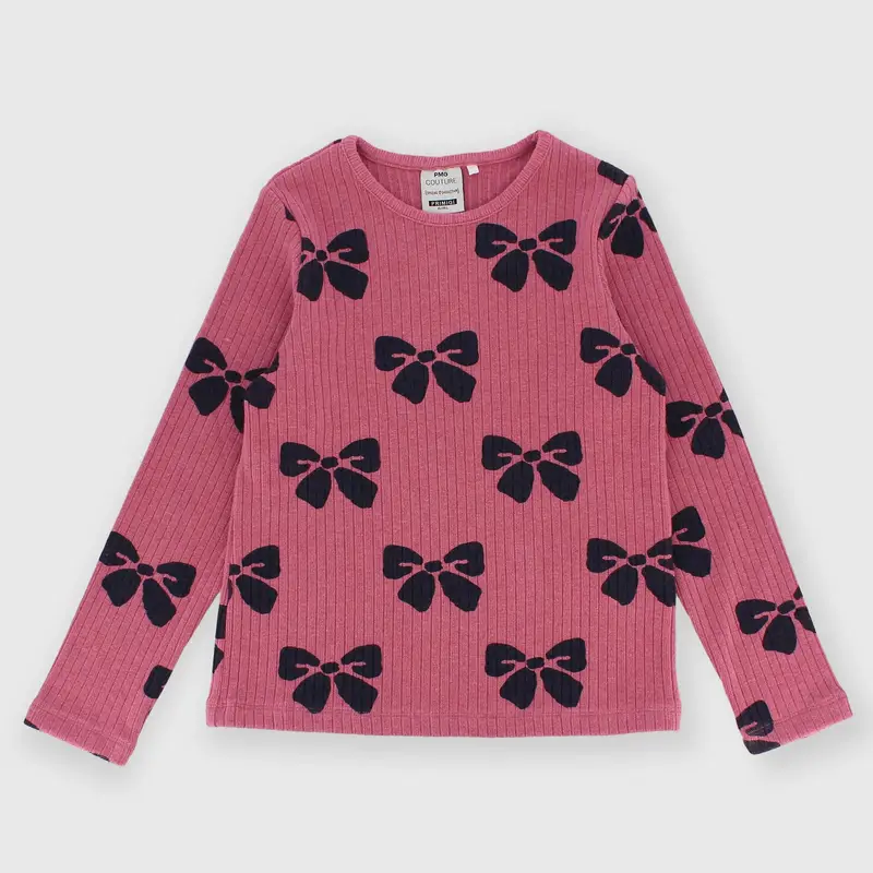 Maglietta maniche lunghe in costina da bambina rosa