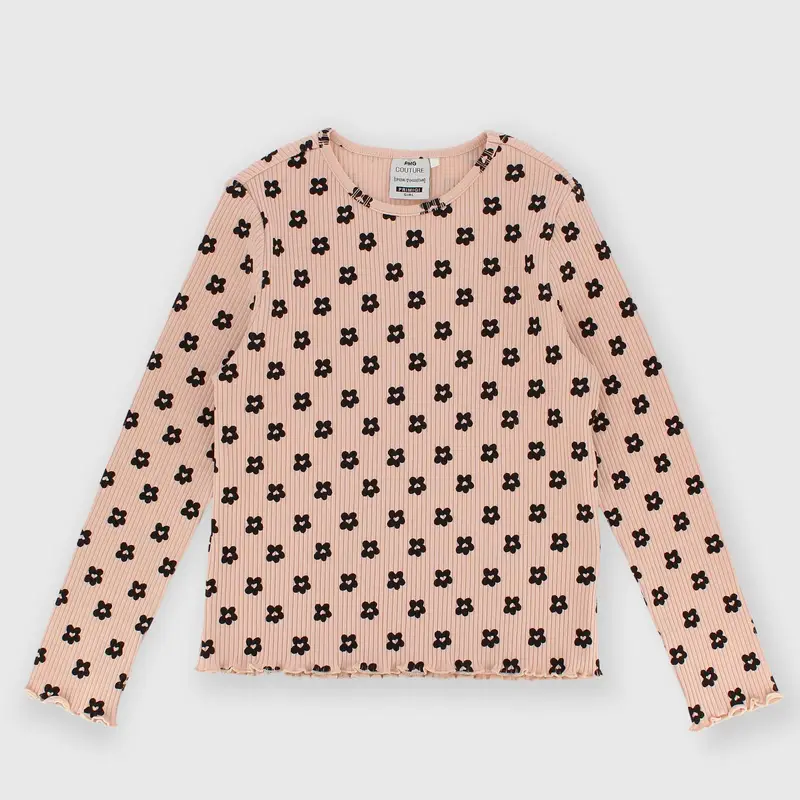 Maglietta maniche lunghe in costina da bambina rosa