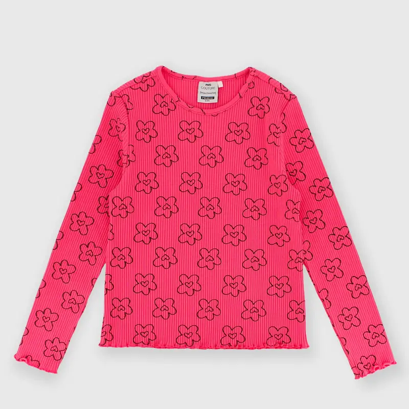 Maglietta maniche lunghe in costina da bambina rosa