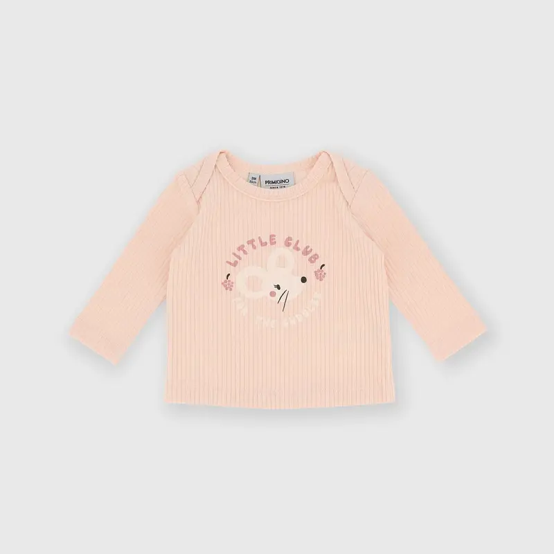 Maglietta maniche lunghe in costina da bambina rosa