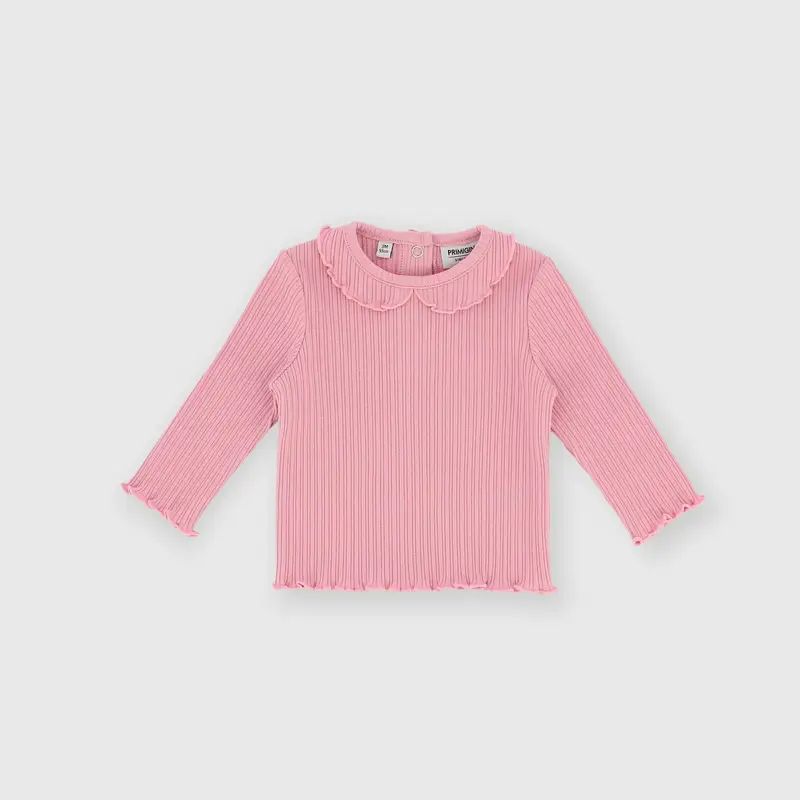 Maglietta maniche lunghe in costina da bambina rosa