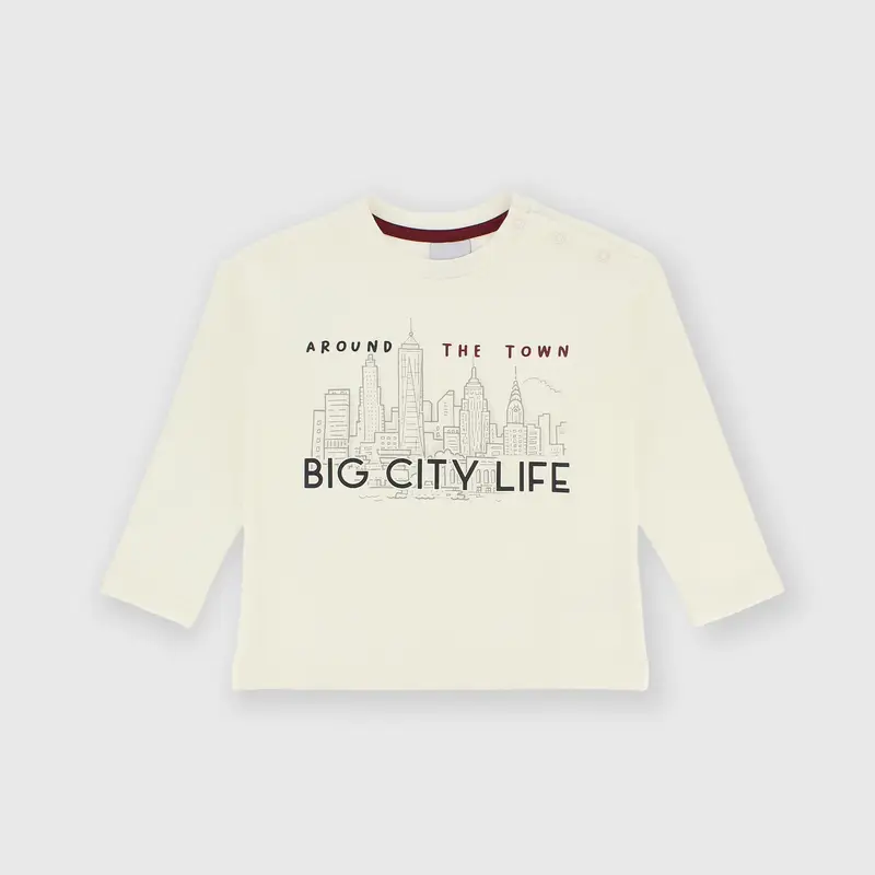 Maglietta maniche lunghe in cotone interlock da bambino bianco