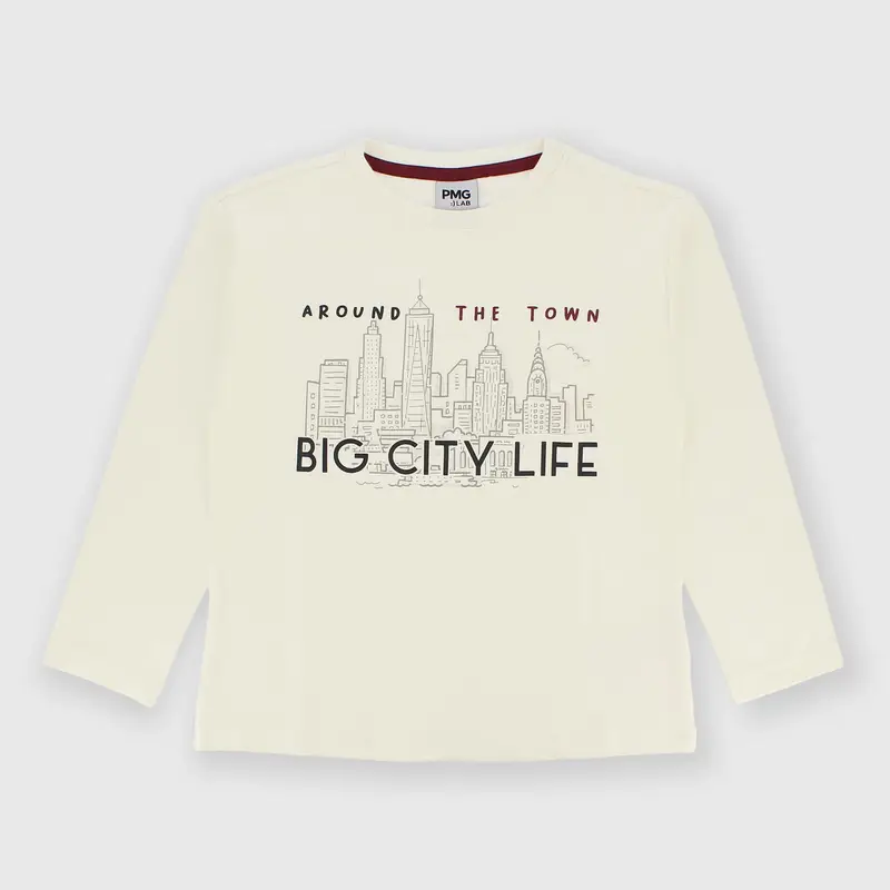 Maglietta maniche lunghe in cotone interlock da bambino bianco