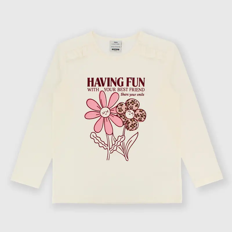 Maglietta maniche lunghe in jersey da bambina bianco