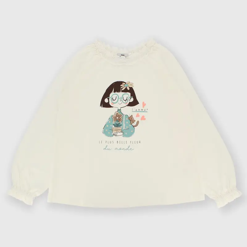 Maglietta maniche lunghe in jersey da bambina bianco