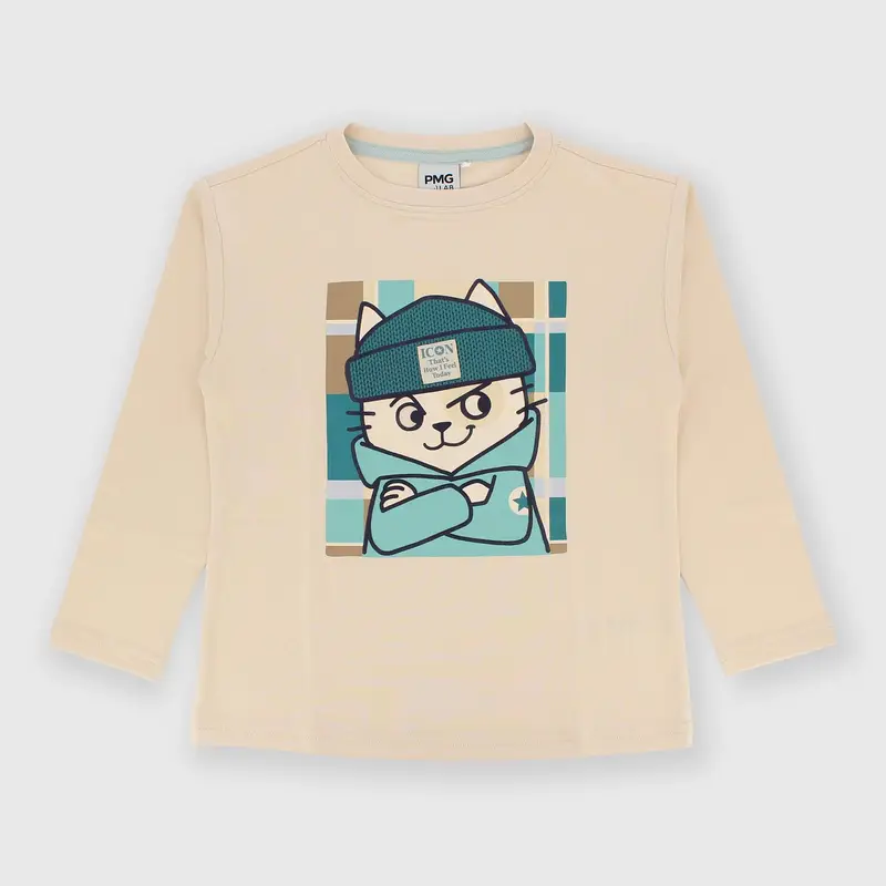 Maglietta maniche lunghe in jersey da bambino beige
