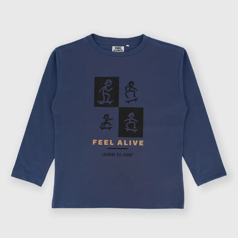 Maglietta maniche lunghe in jersey da bambino blu