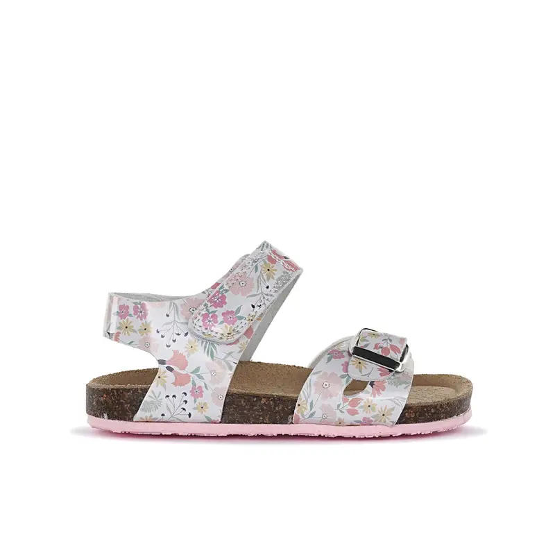 Sandali bianchi a fiori con velcro da bimba