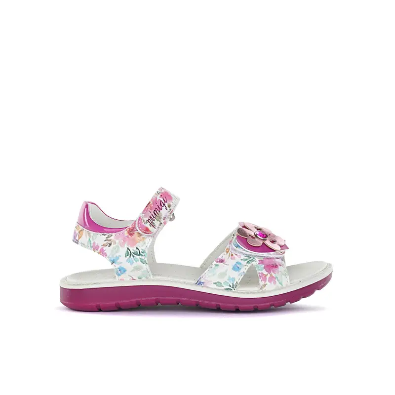 Sandali da bimba fucsia a fiori con velcro