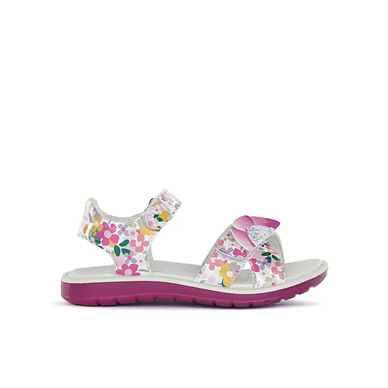 Sandali da bimba rosa a fiori con velcro