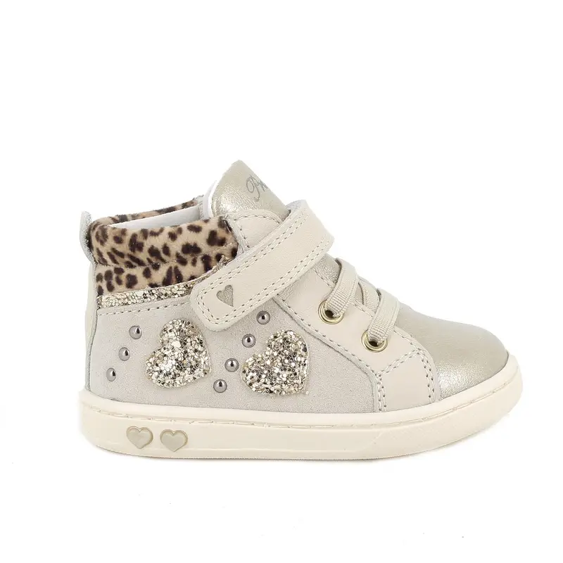Scarpe da bambina beige e platino con strap