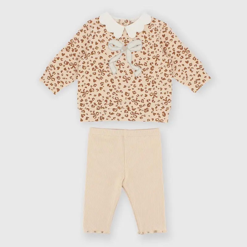 Set coordinato in costina da bambina beige