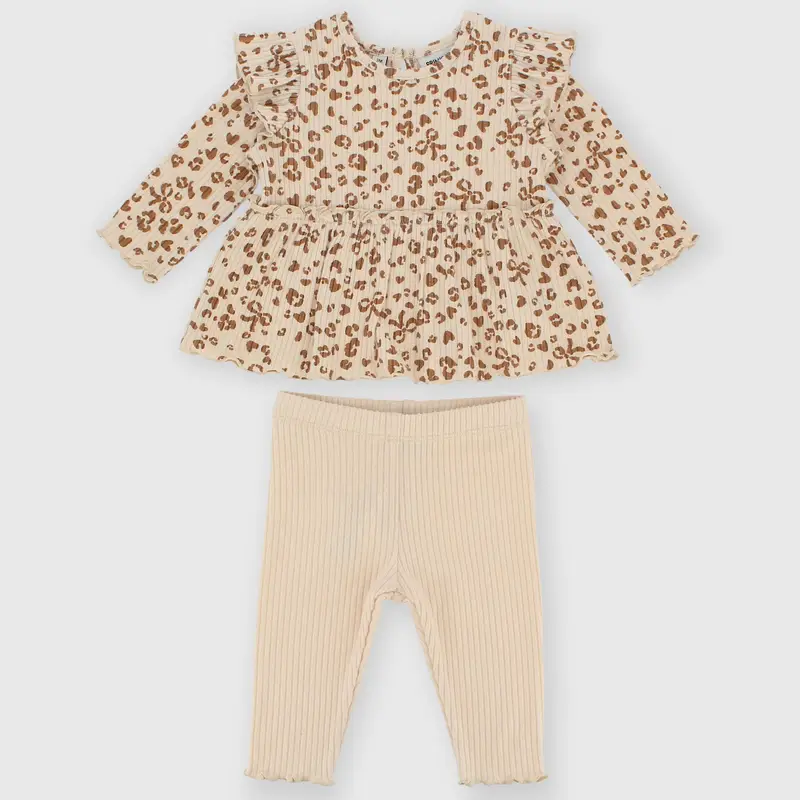 Set coordinato in costina da bambina beige